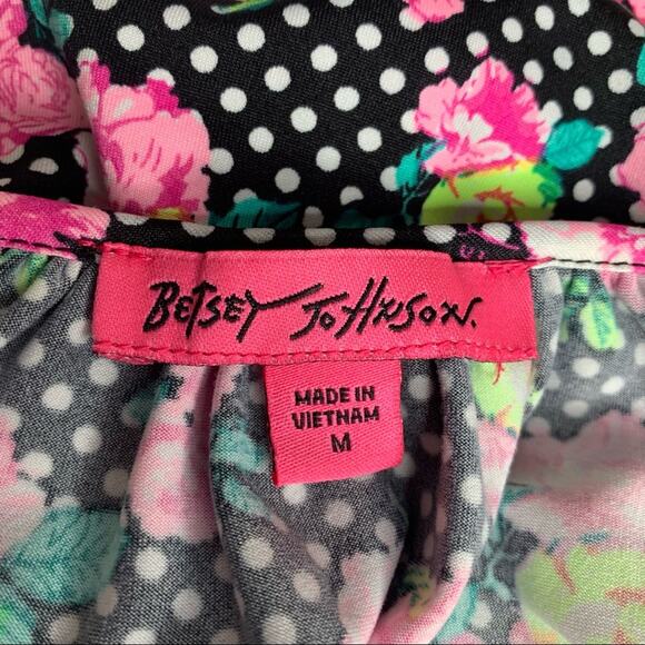 Betsey Johnson Blouse Size M Polka Dot Floral Print Long Sleeve - Picture 7 of 11